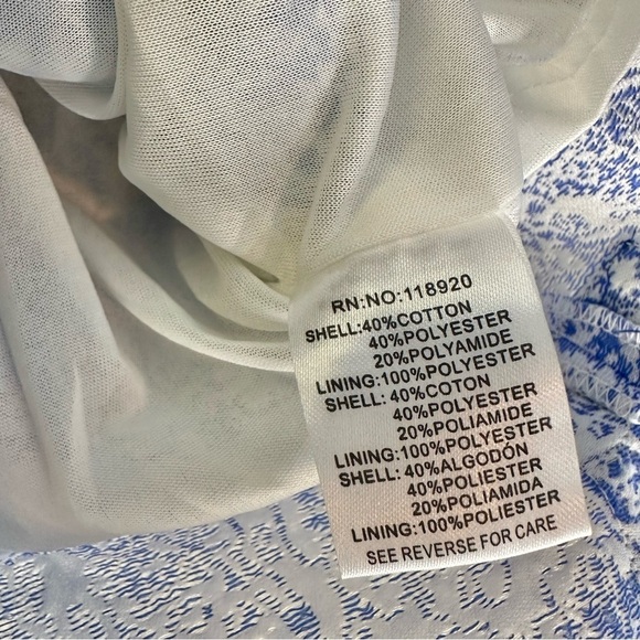 NWT Lucy Paris V Neck Velvet Trimmed Blue Printed Dress - Picture 8 of 8